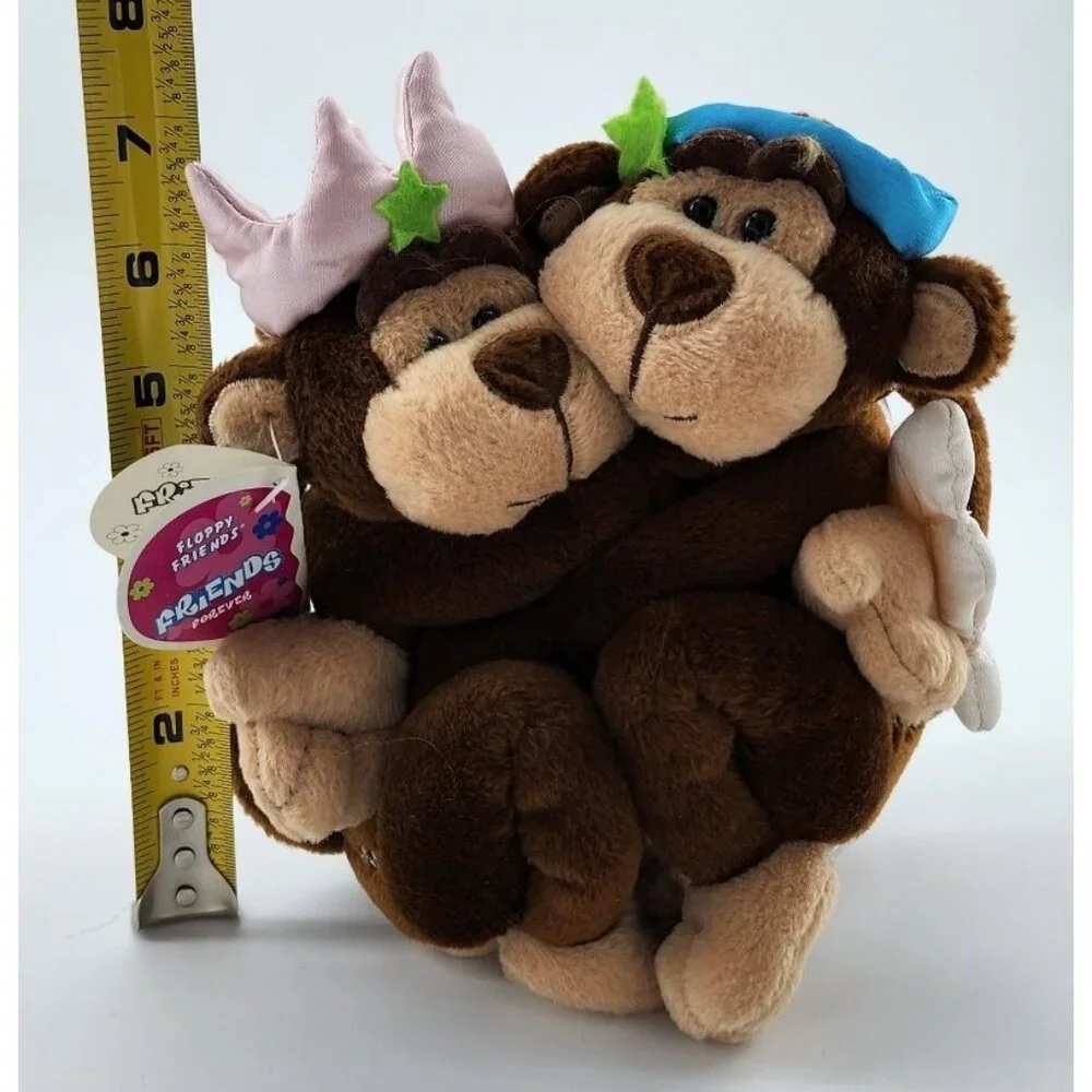 Vtg Y2K 2001 Floppy Friends Best Friends Forever Monkey Plush Duo Angel/Princess
